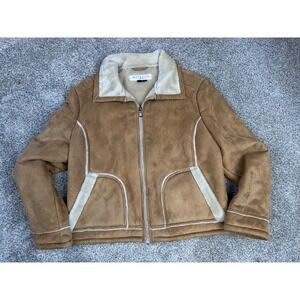Vintage Y2K Maurices Faux Suede Shearling Jacket XL Tan Full Zip Faux Fur Coat